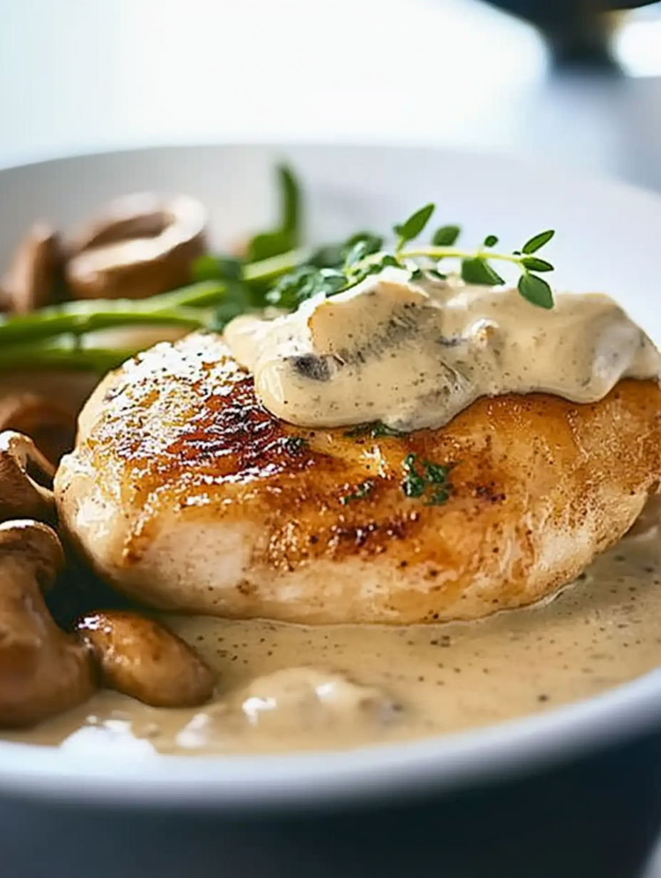 A plate of food with mushrooms and sauce.