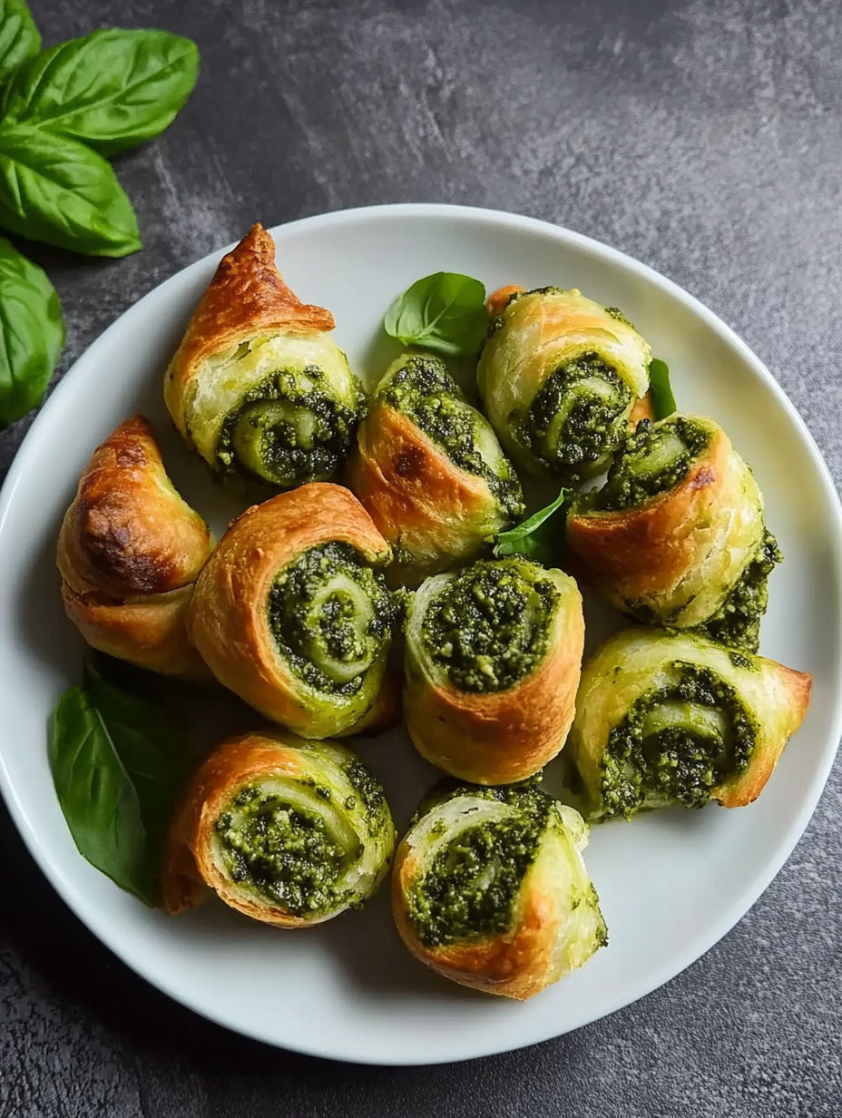 A plate of pastries with green leaves on top.