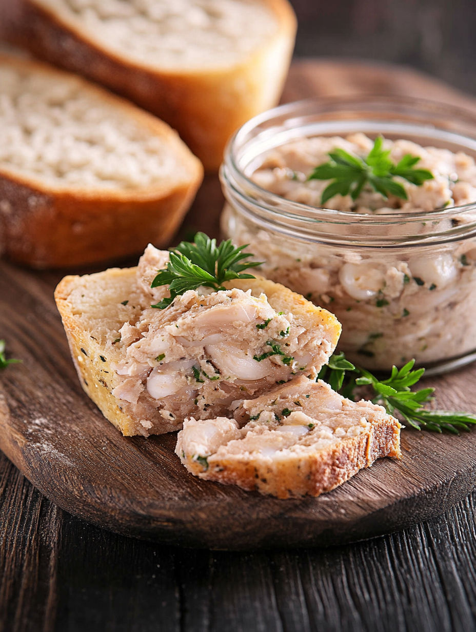 A glass bowl of soup with a slice of bread.