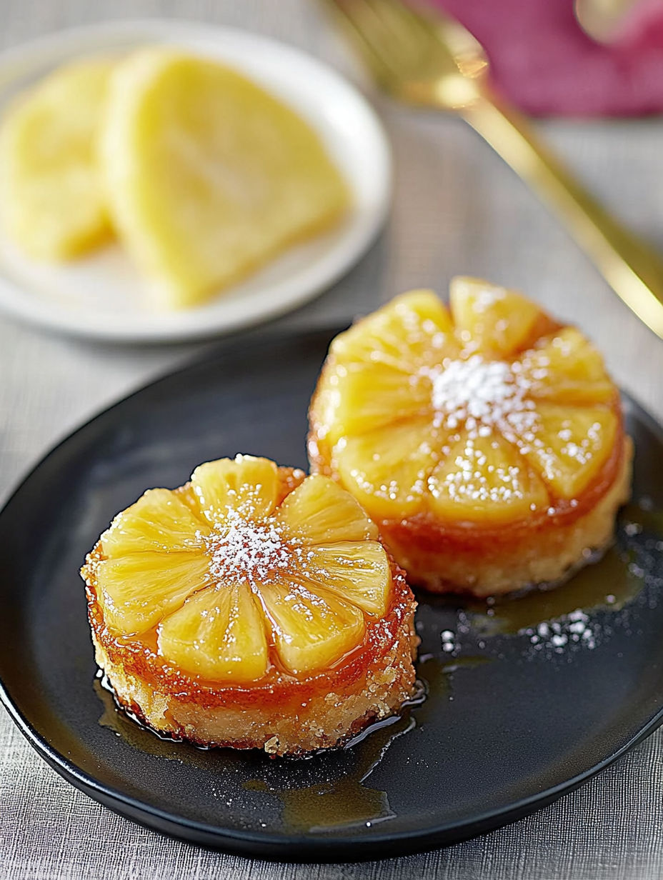 Two pieces of pineapple cake on a plate.