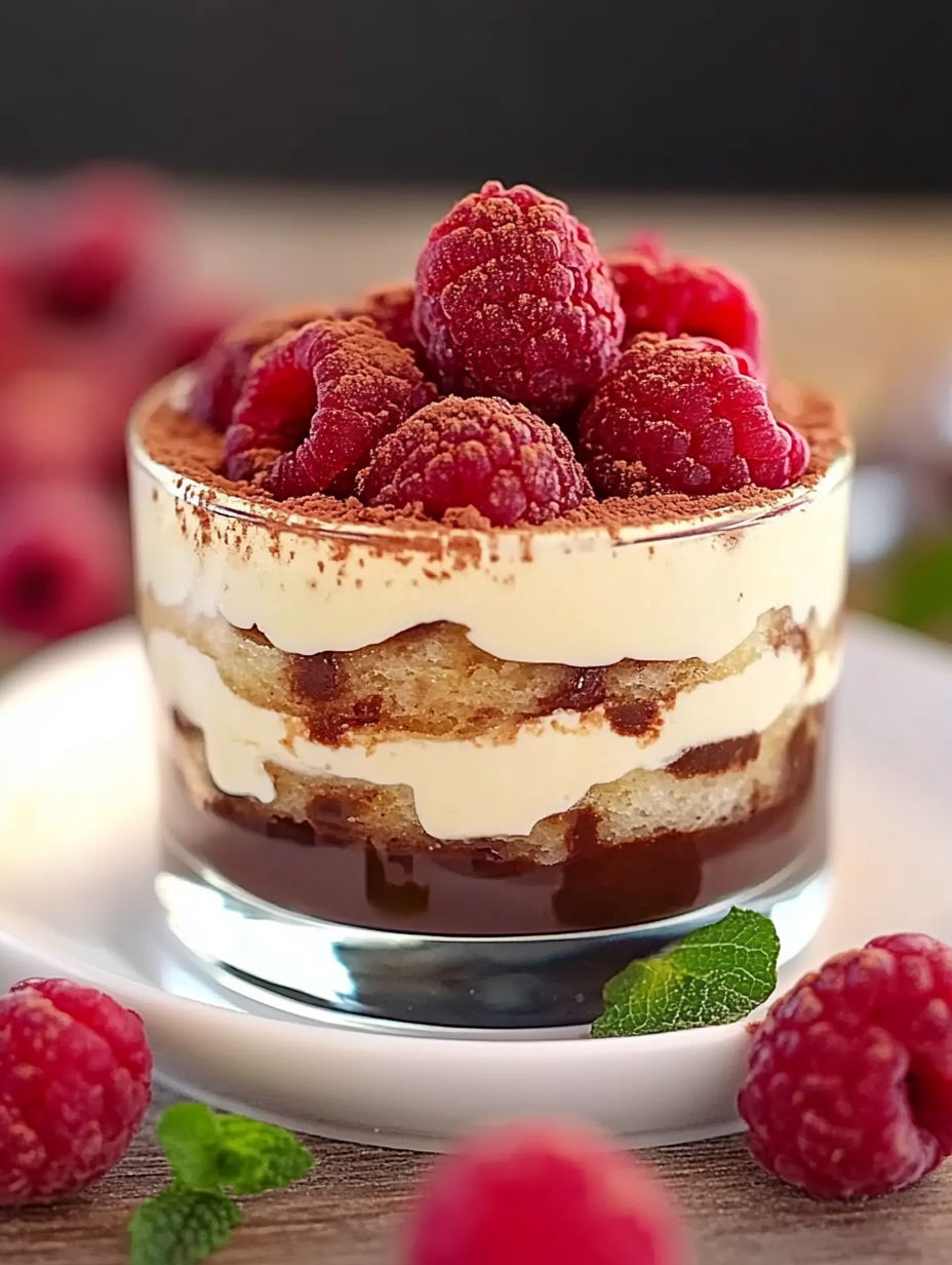 A close up of a dessert with chocolate and raspberries.