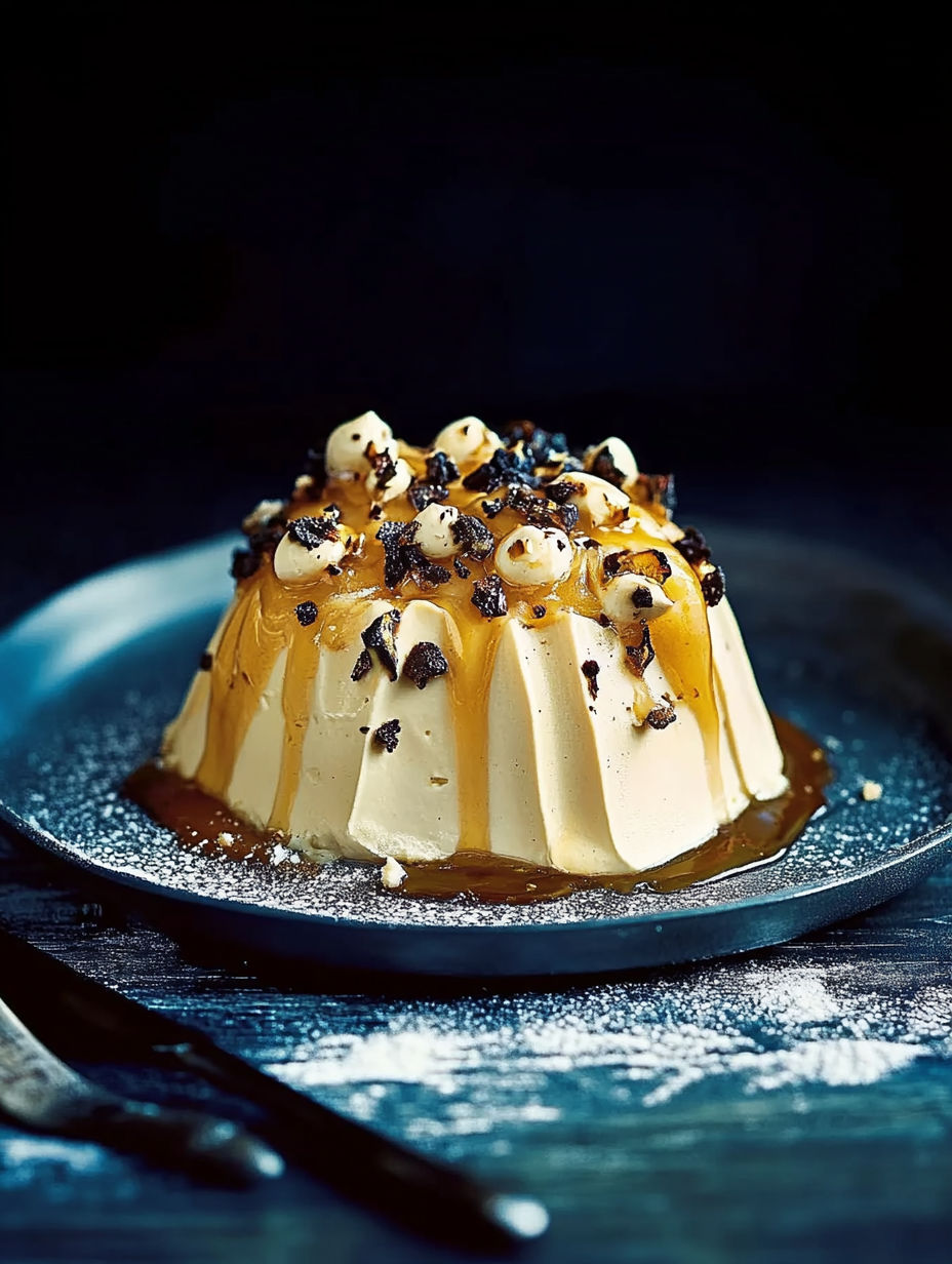 A dessert with a caramel sauce on top.
