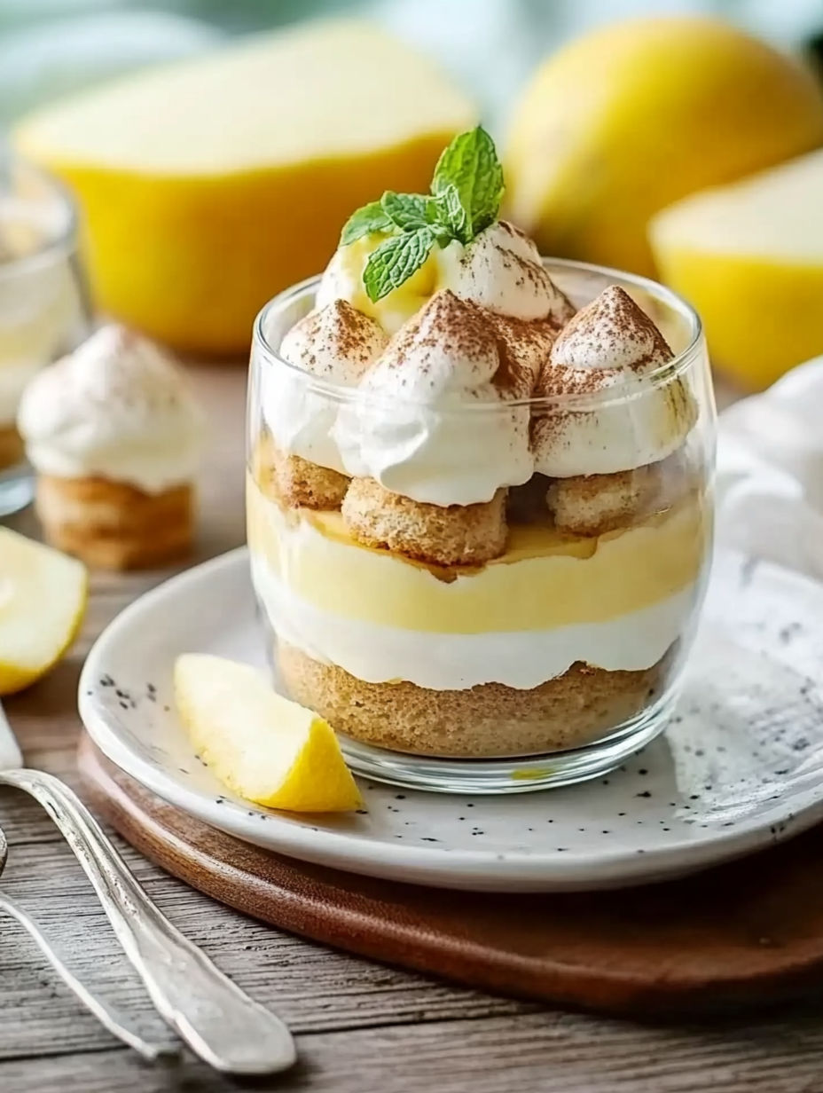 A dessert with a lemon wedge on top.