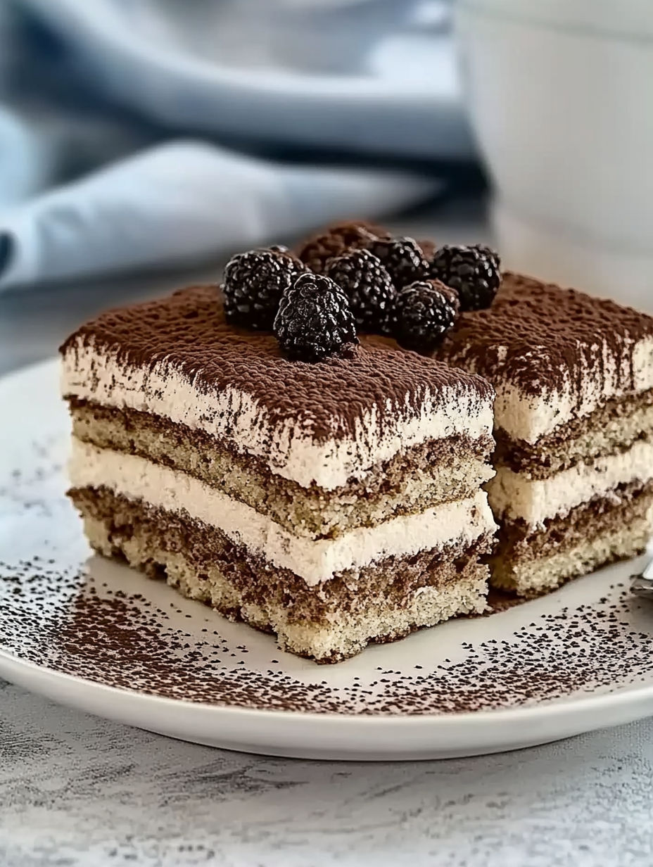 A slice of cake with chocolate and berries on top.