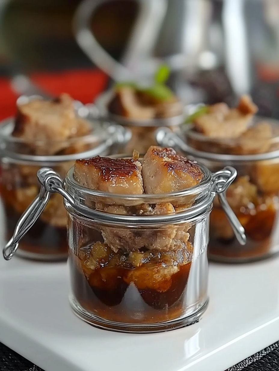 A plate with a glass of food on it.