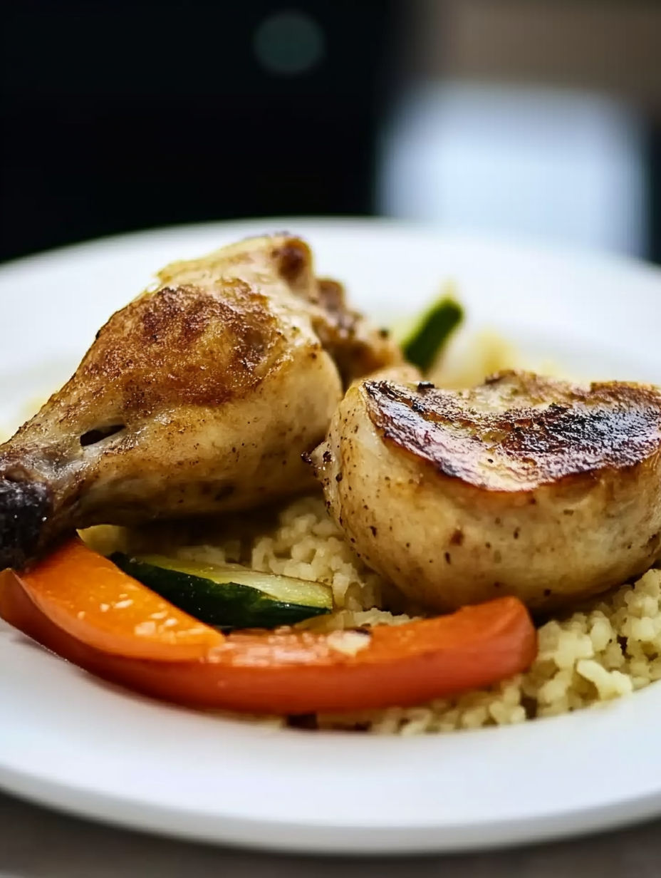 A plate of food with rice and vegetables.