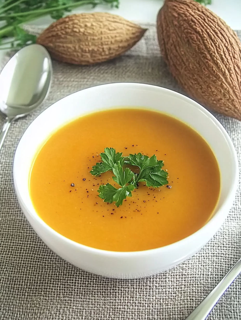 A bowl of soup with a spoon in it.