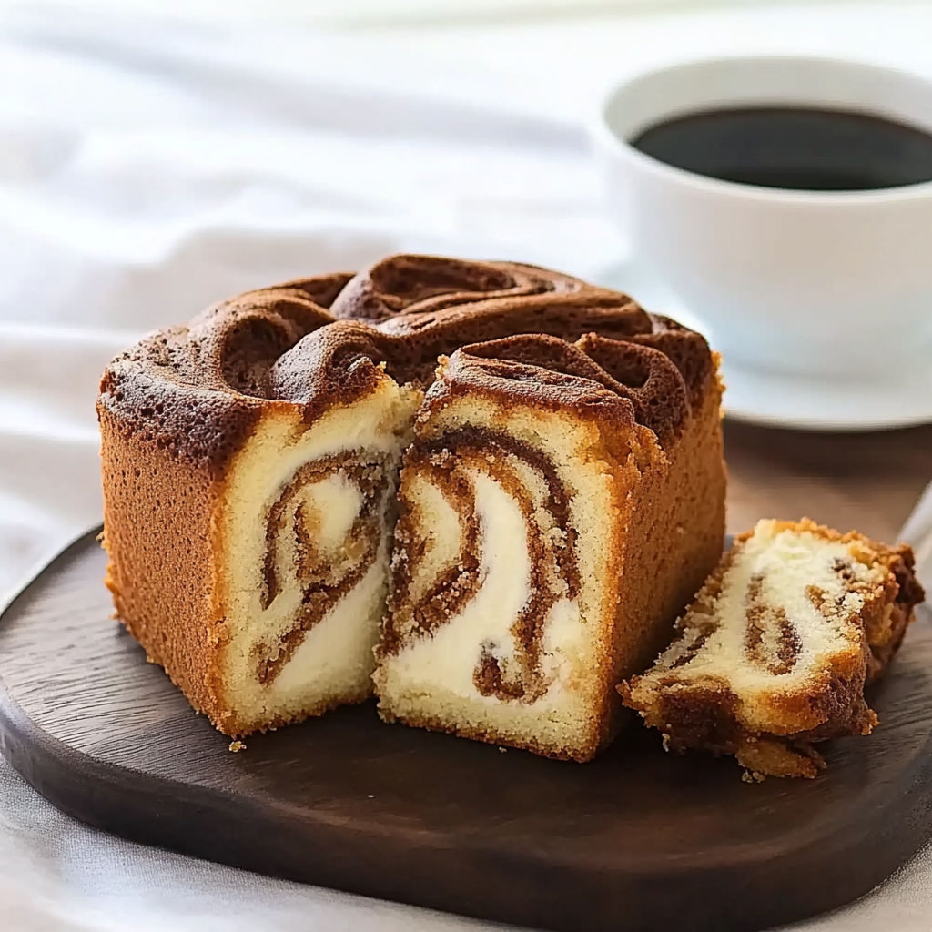 A slice of cake with a marbled texture.