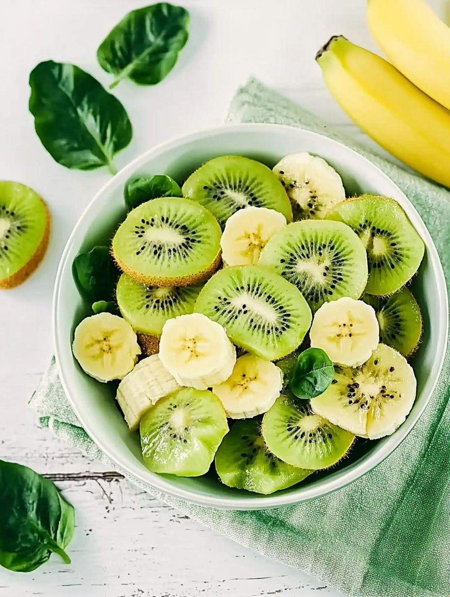 A bowl of kiwi fruit with green leaves.