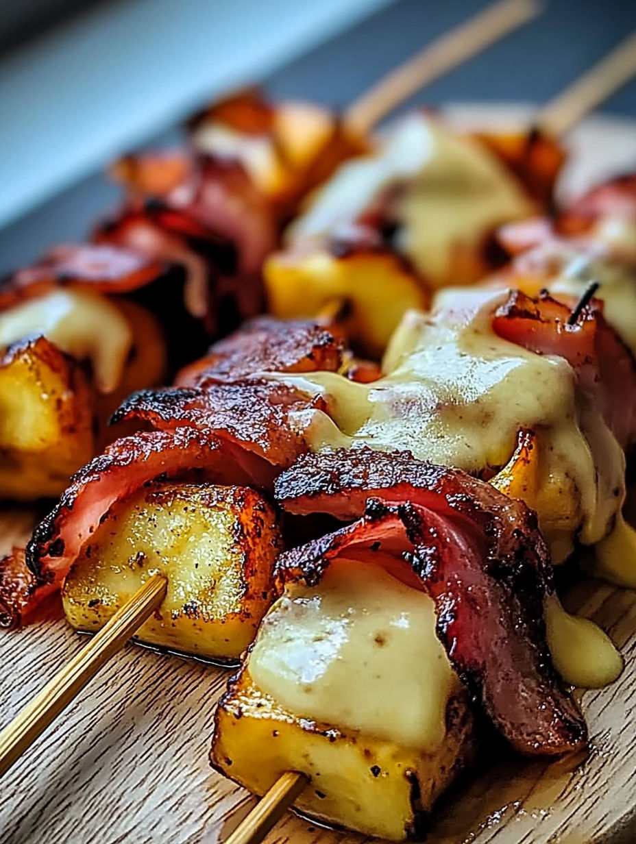 A close up of a delicious looking grilled meat skewer.