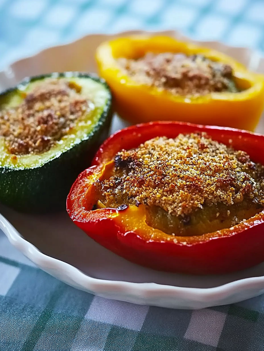 A plate of food with a pepper, a zucchini, and a tomato.
