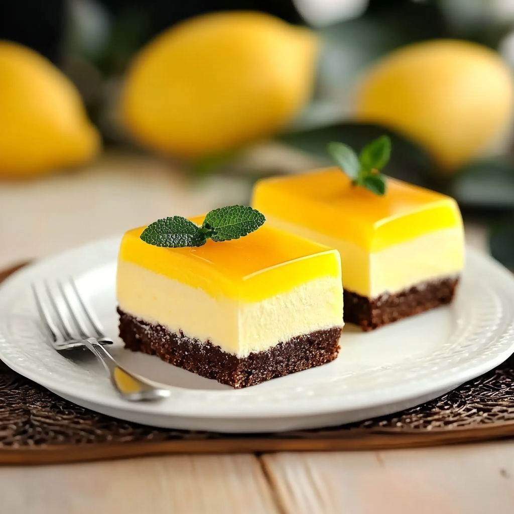 Two pieces of cake with a lemon wedge on top.
