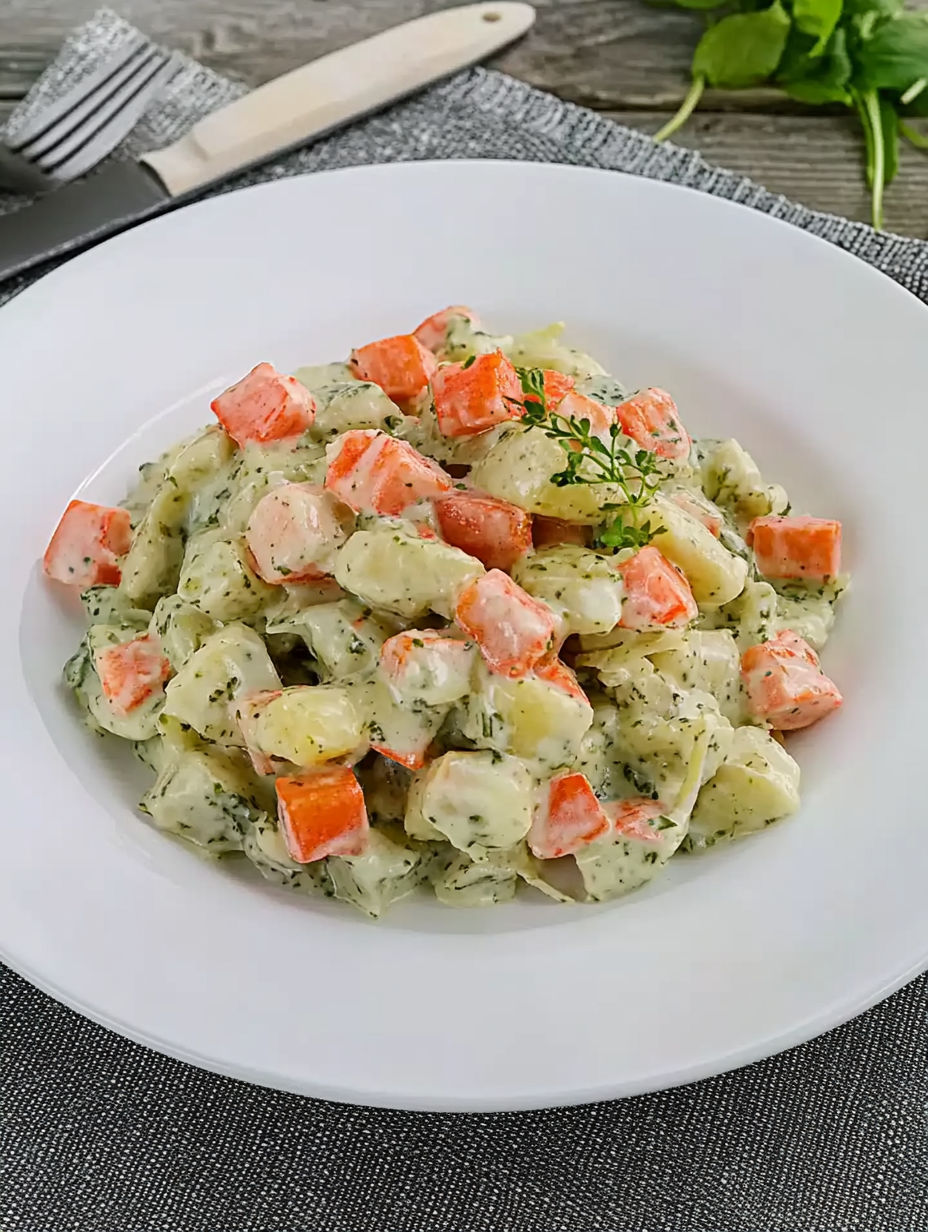 A plate of pasta with vegetables on it.