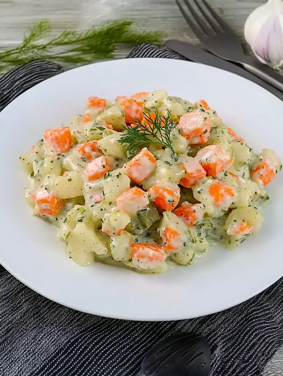 A white plate with a dish of food on it.