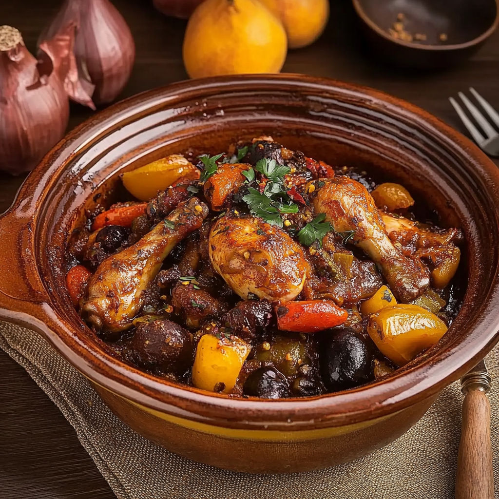 A bowl of food with chicken and vegetables.