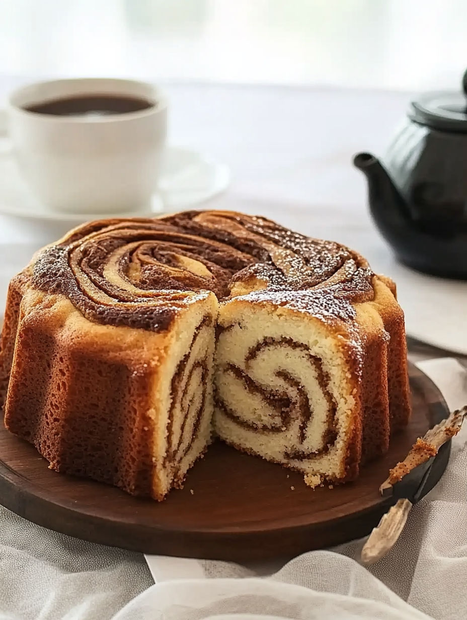 A cake with a swirl pattern on it.