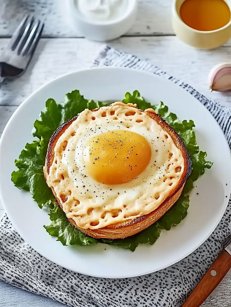 A croque madame with a fried egg on top.