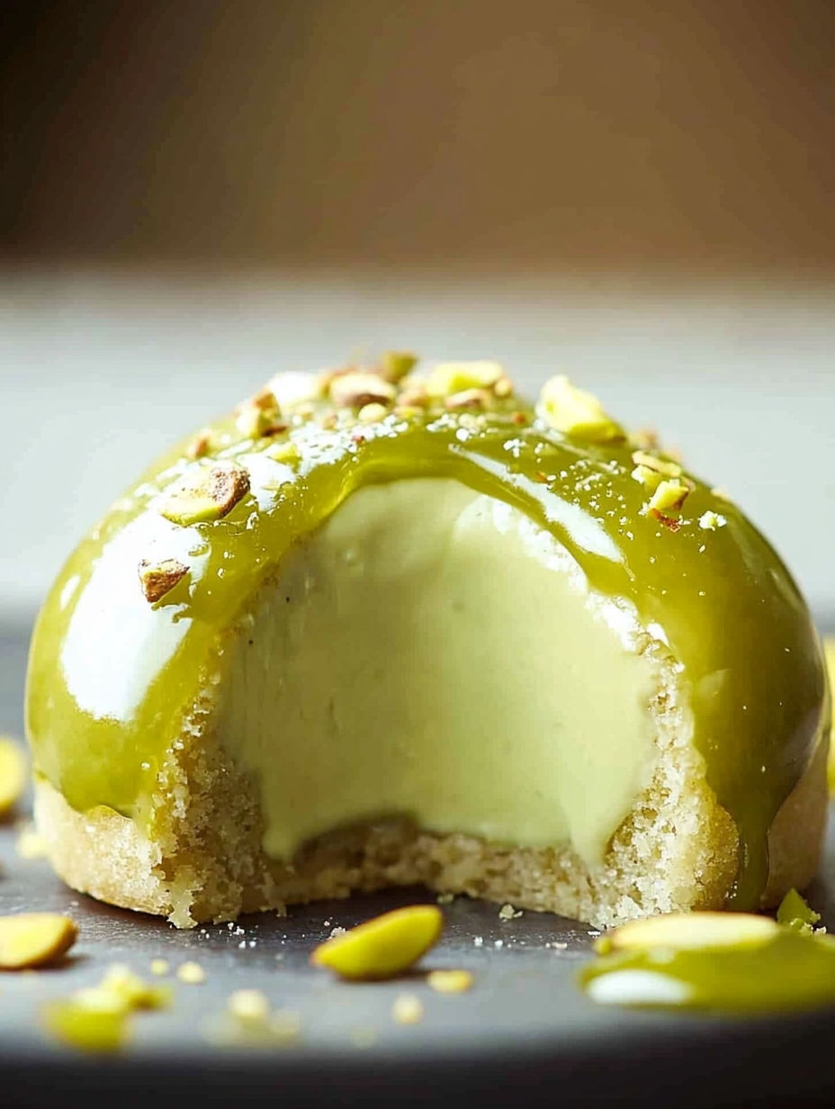 A green dessert with a crumbly texture.