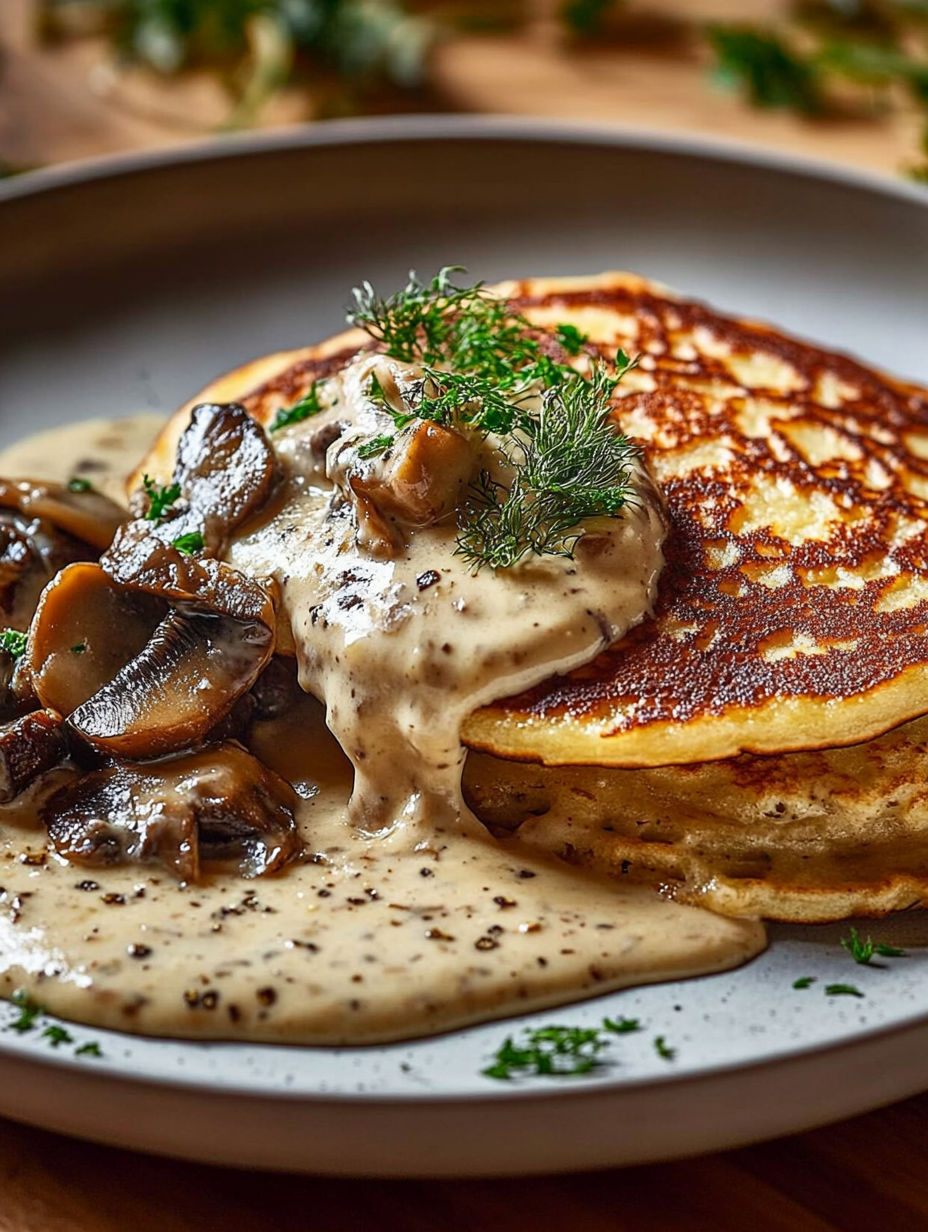 A plate of food with mushrooms and sauce.