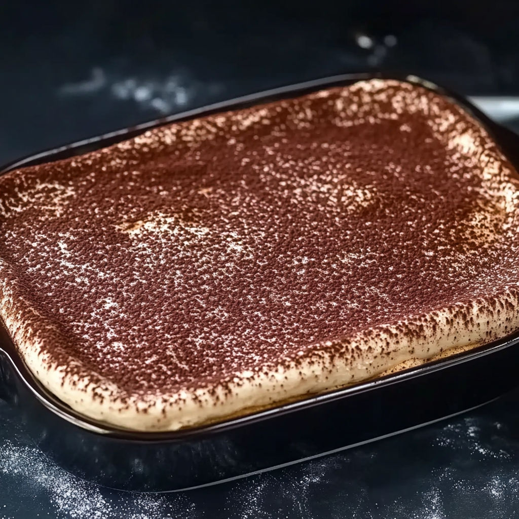 A close up of a tiramisu dessert.