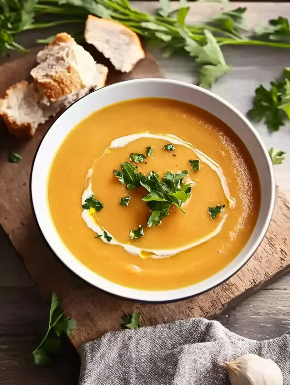 A bowl of soup with a spoon in it.