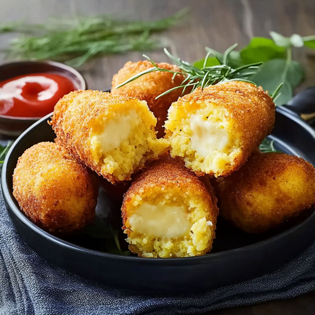 A bowl of croquettes de polenta au fromage.