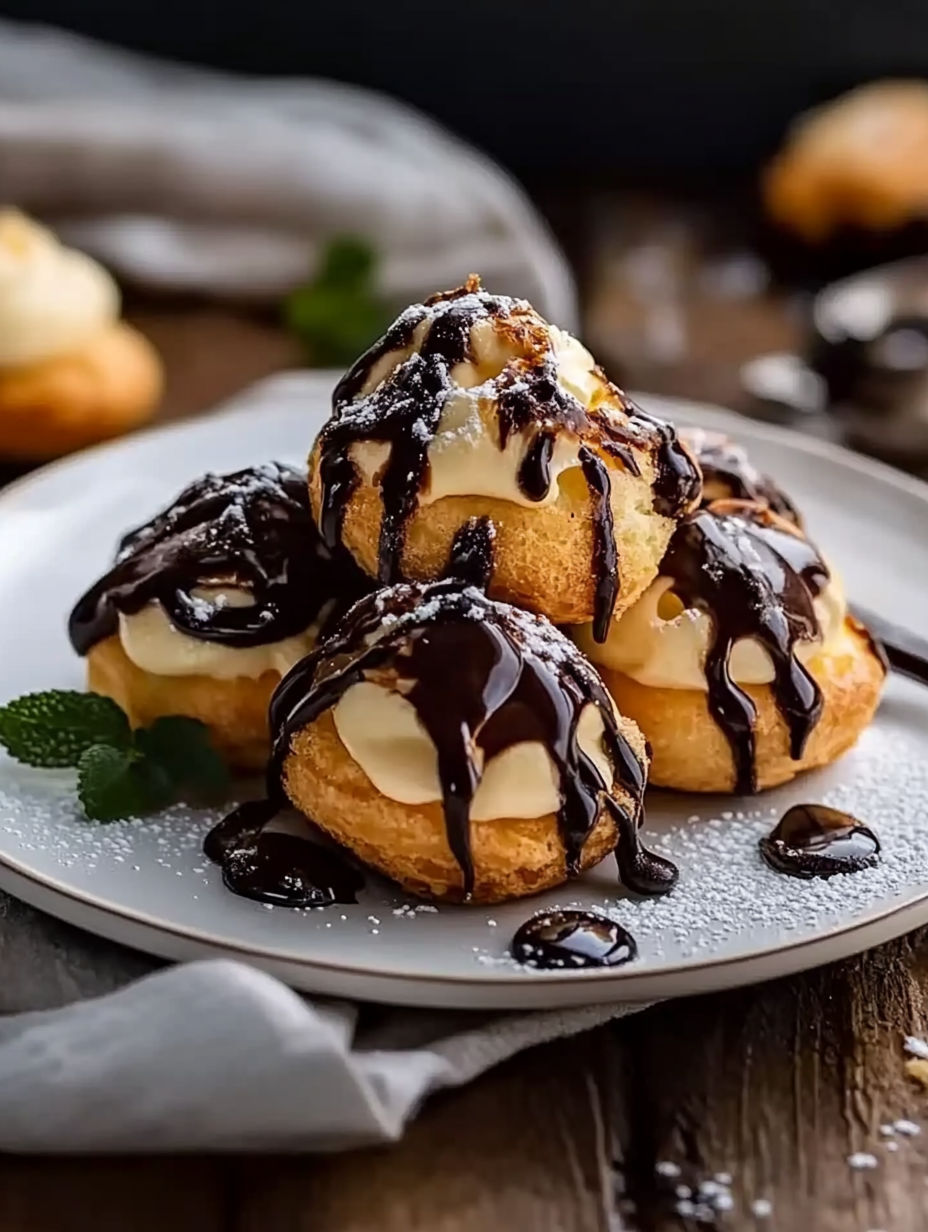 Profiteroles au chocolat sans sucre.