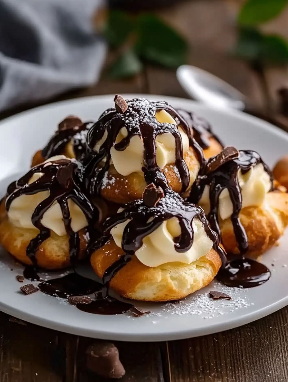 Profiteroles au chocolat sans sucre.