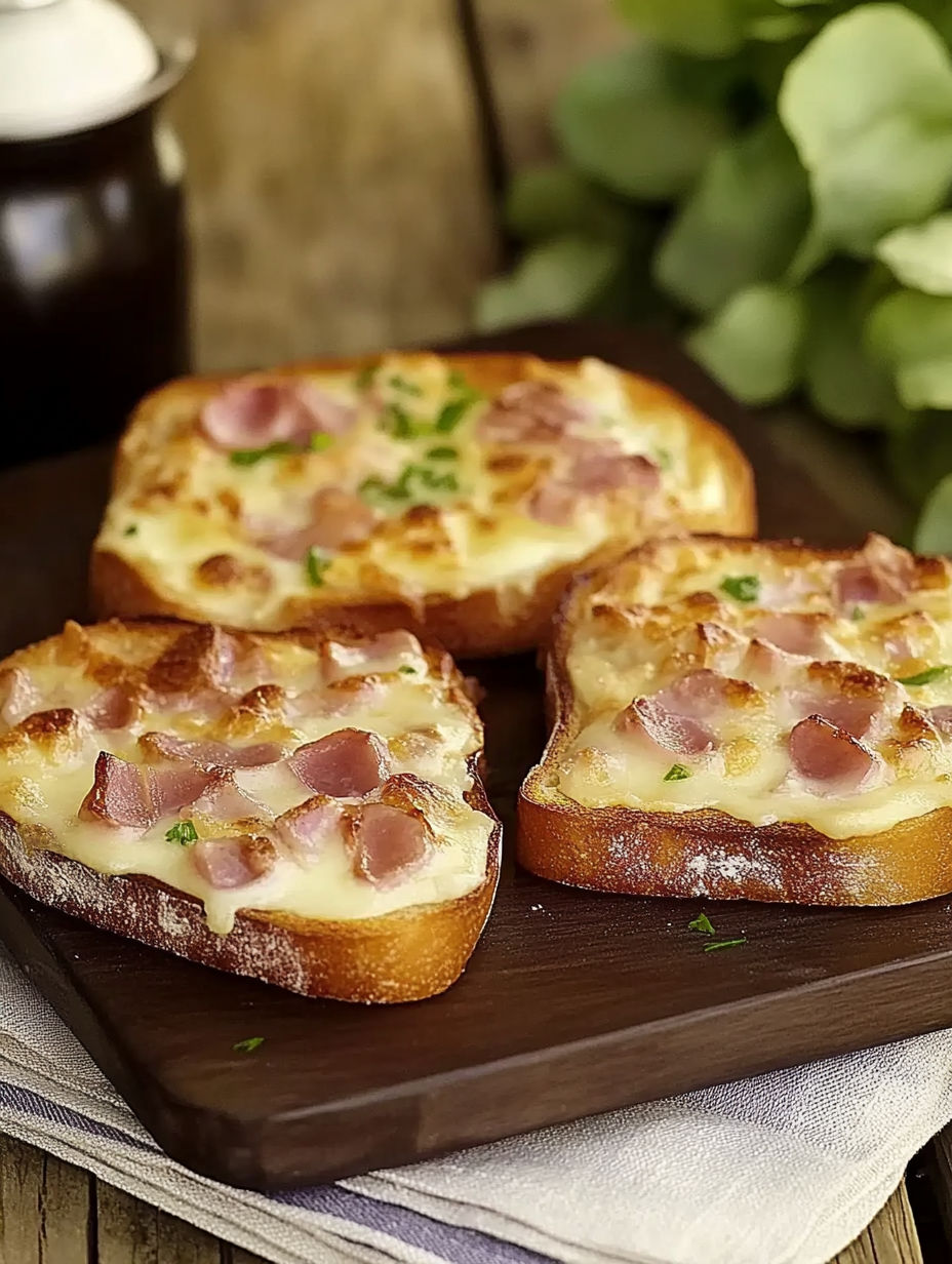 Two slices of cheese and ham toast.