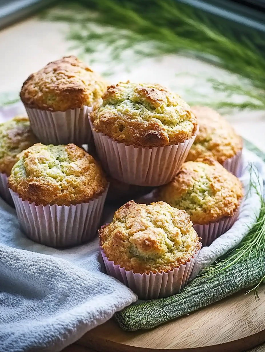 A stack of muffins with a green topping.