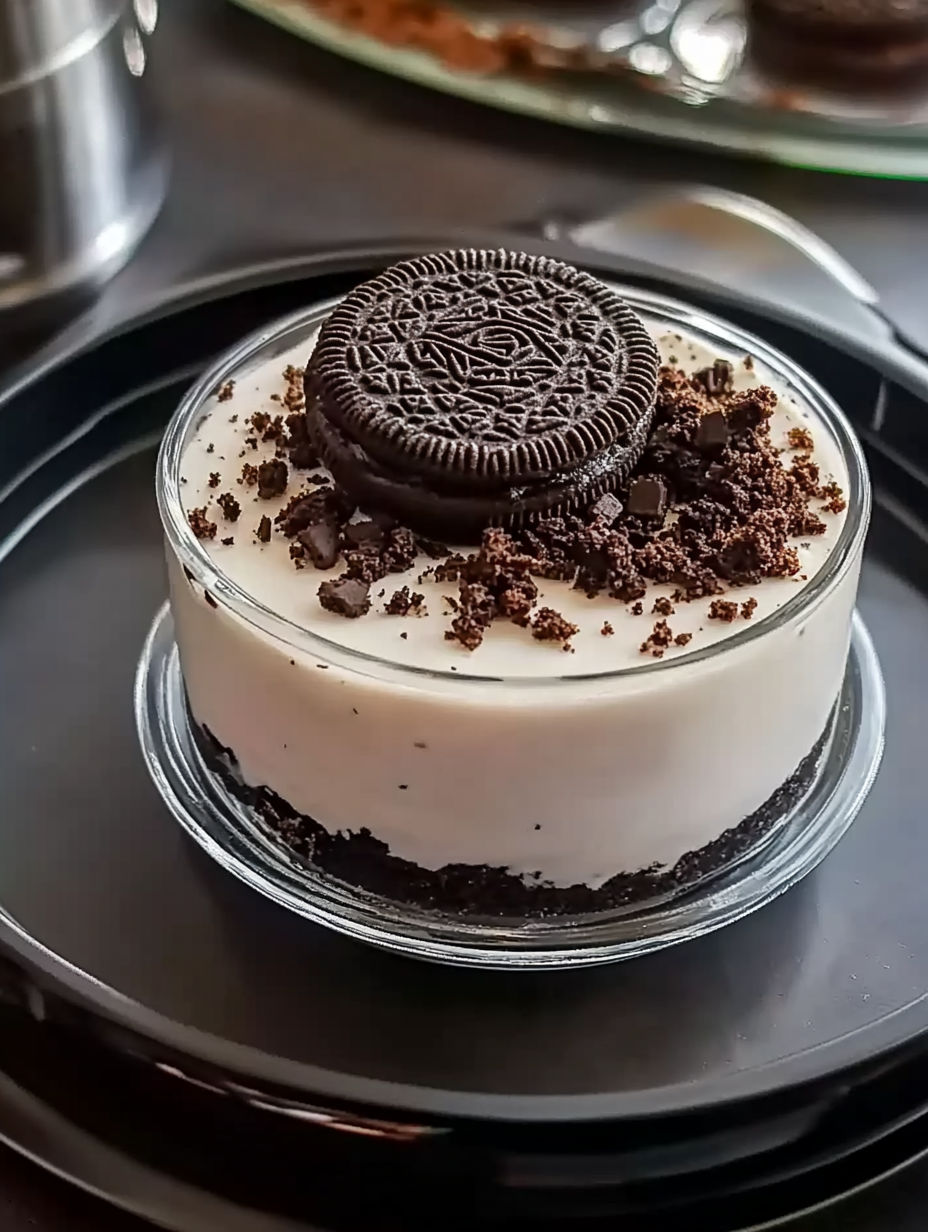 A chocolate and vanilla ice cream dessert with a cookie on top.