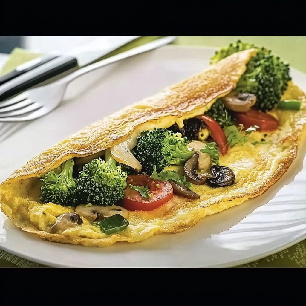 A plate of food with broccoli, tomatoes, and mushrooms.