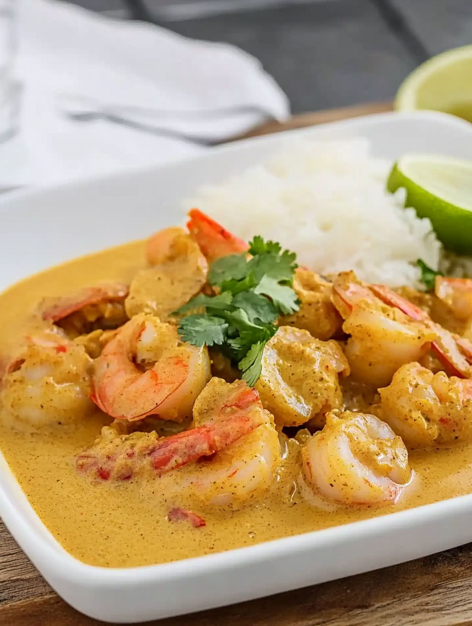 A plate of shrimp and rice with a lime wedge on the side.