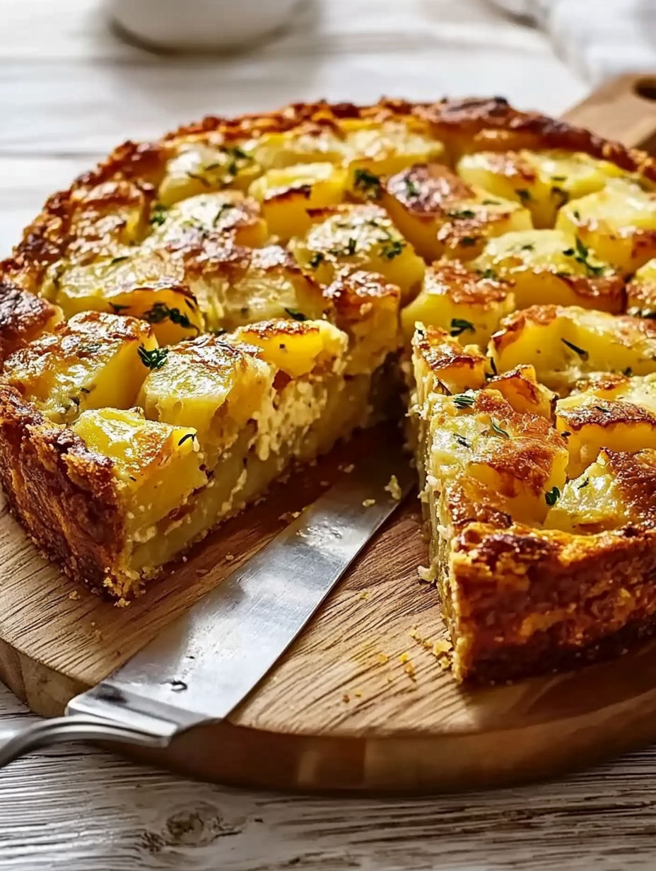 A slice of pie on a wooden board.