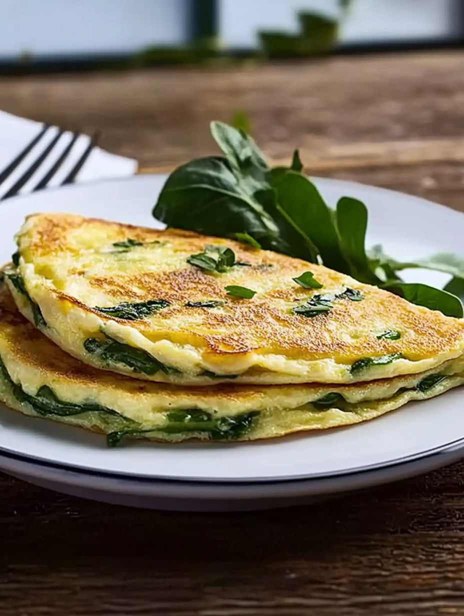 A plate of food with green leaves on top.