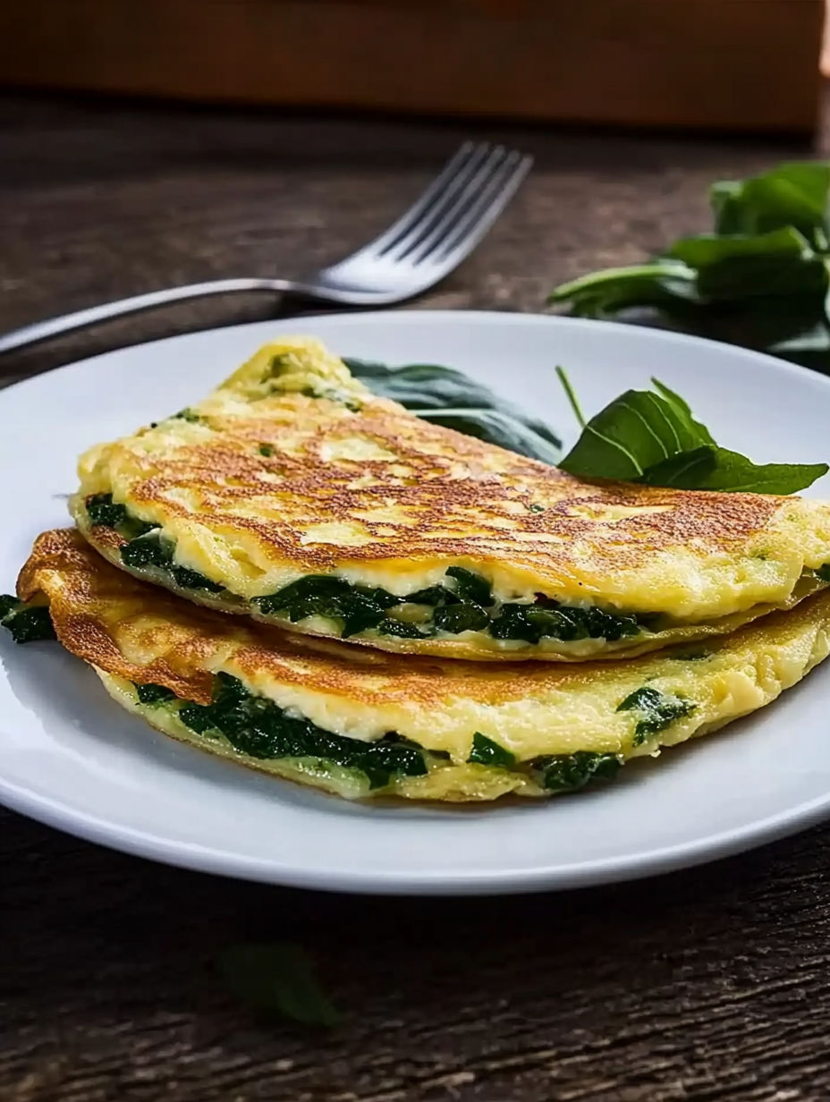 A plate of food with a fork and a green leaf.