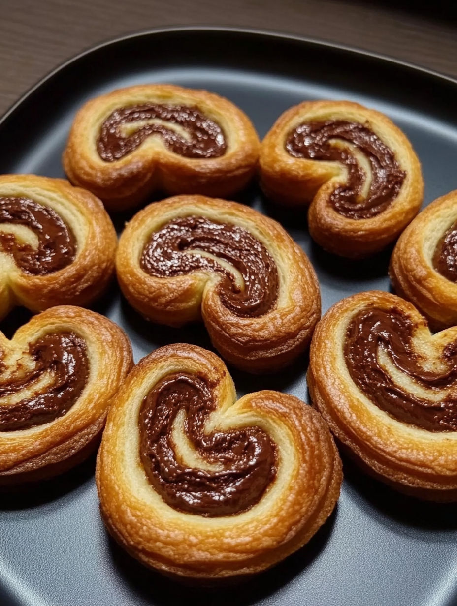 A plate of pastries with chocolate drizzled on them.