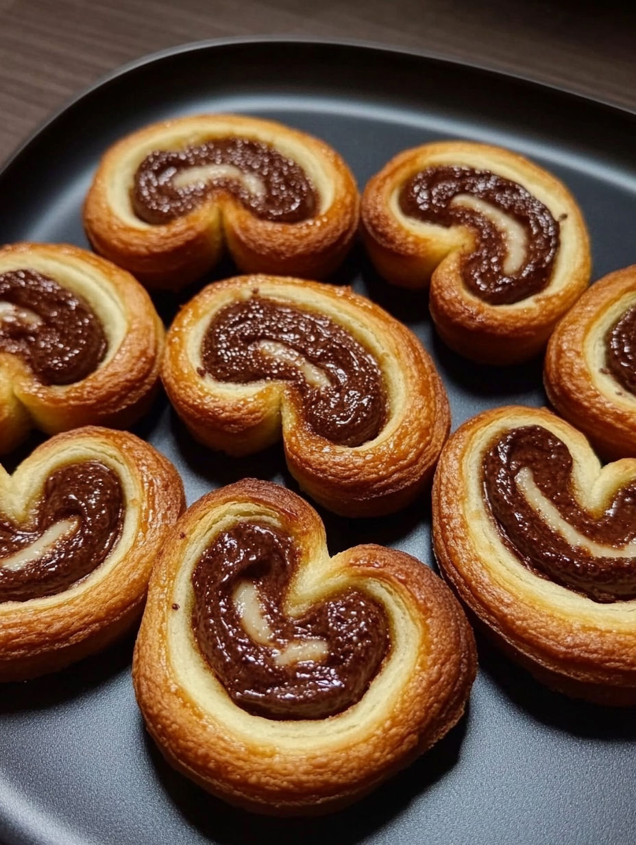 A plate of pastries with chocolate drizzled on them.