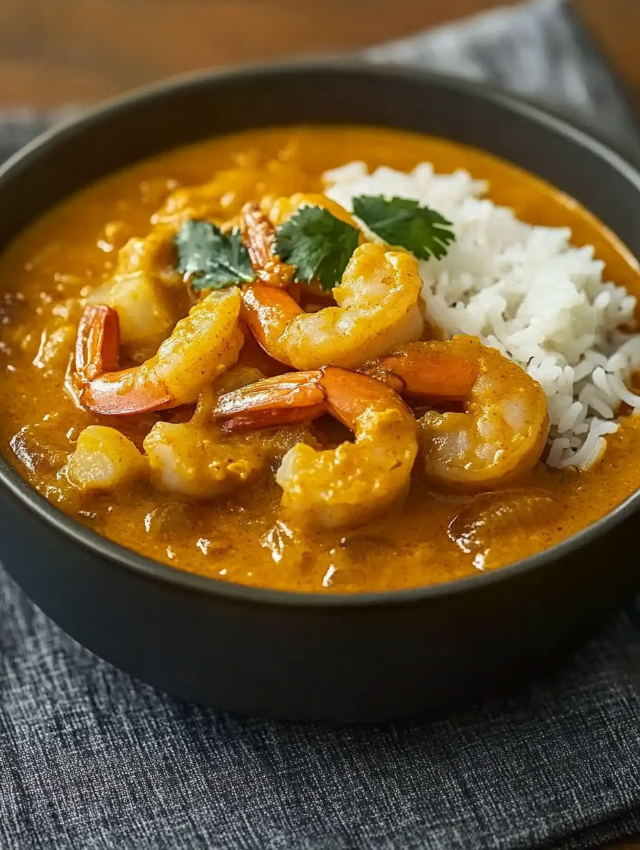A bowl of shrimp soup with rice.