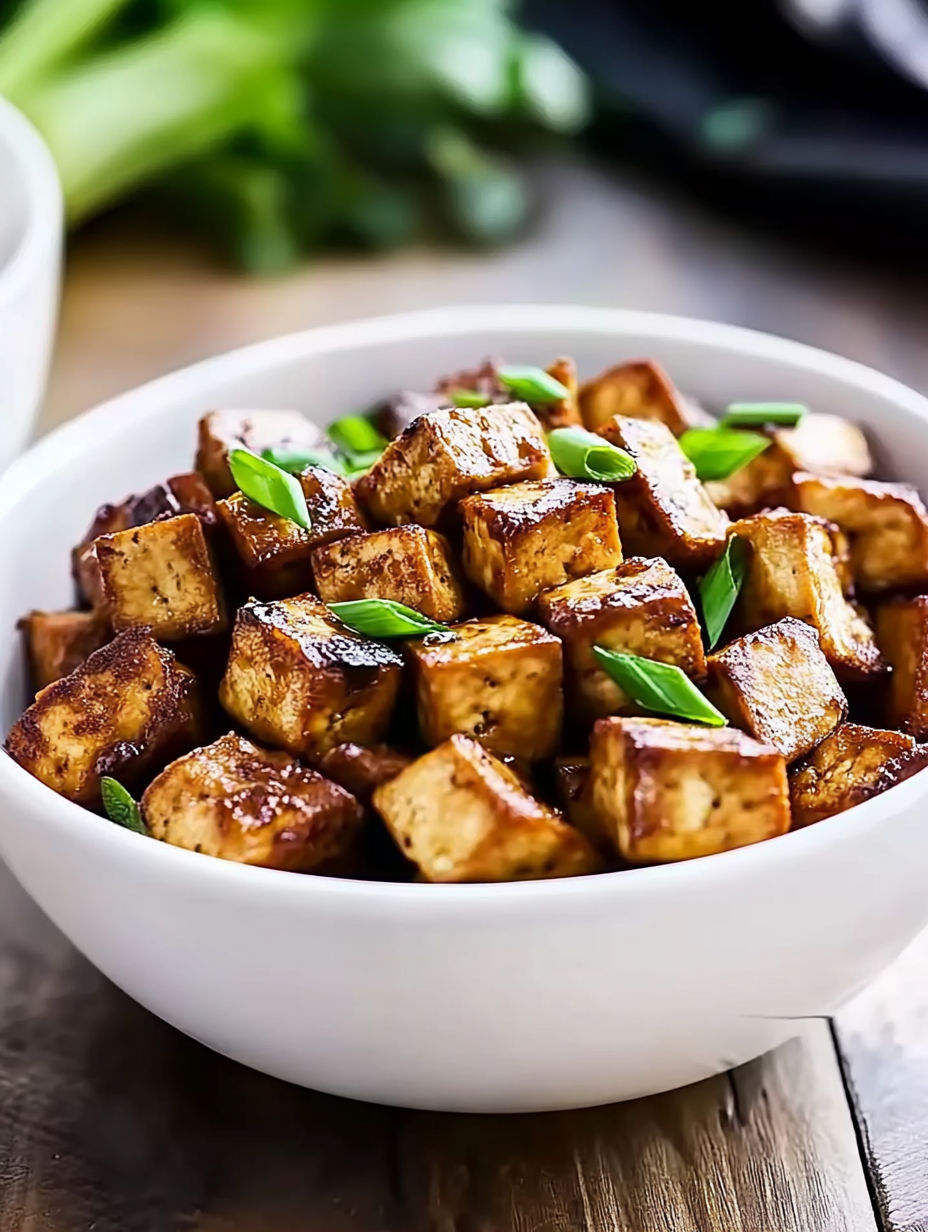 A bowl of food with a green garnish.