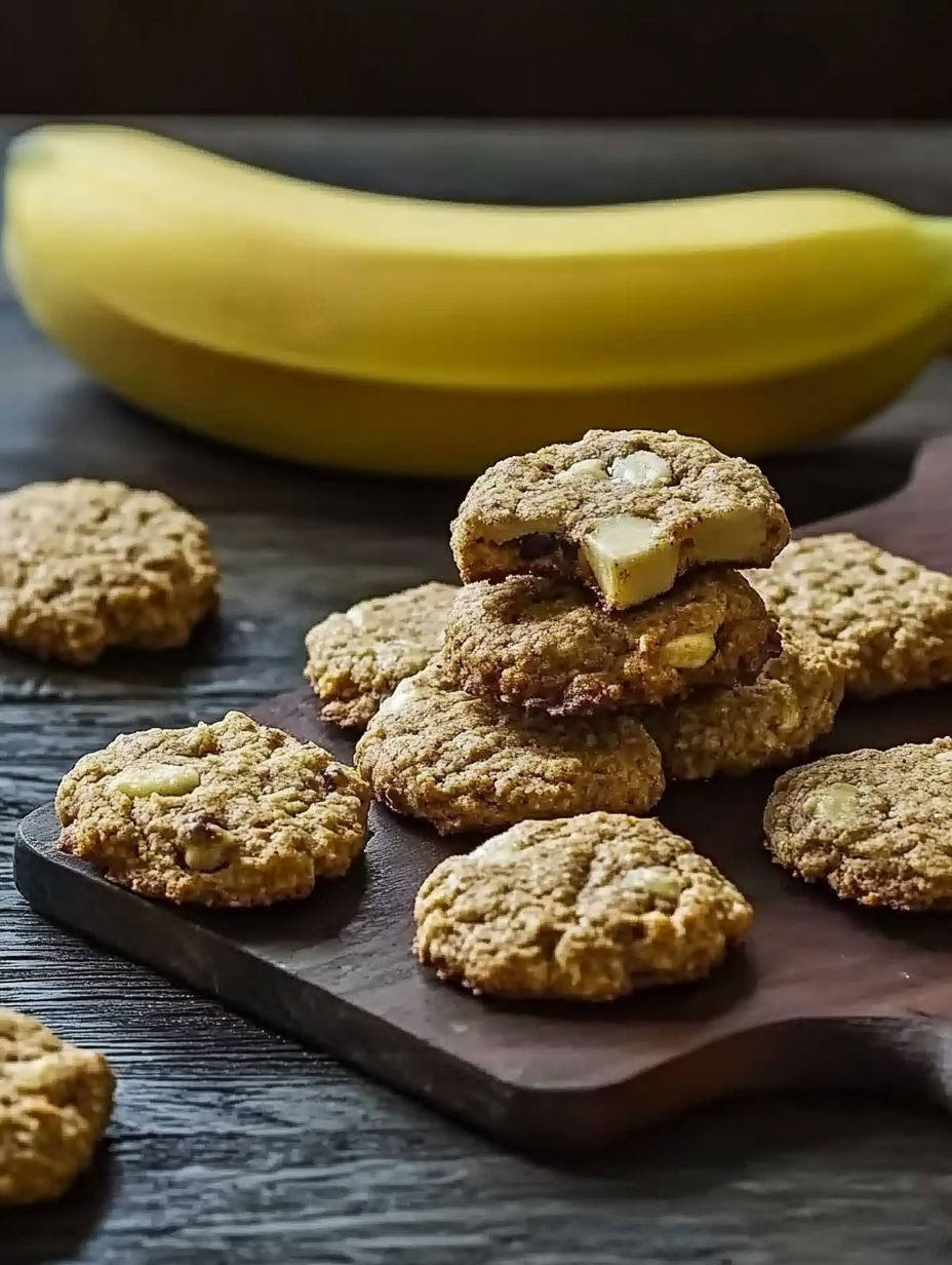 A plate of cookies with a banana on the side.