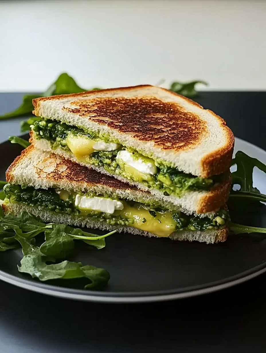 A sandwich with greens and cheese.