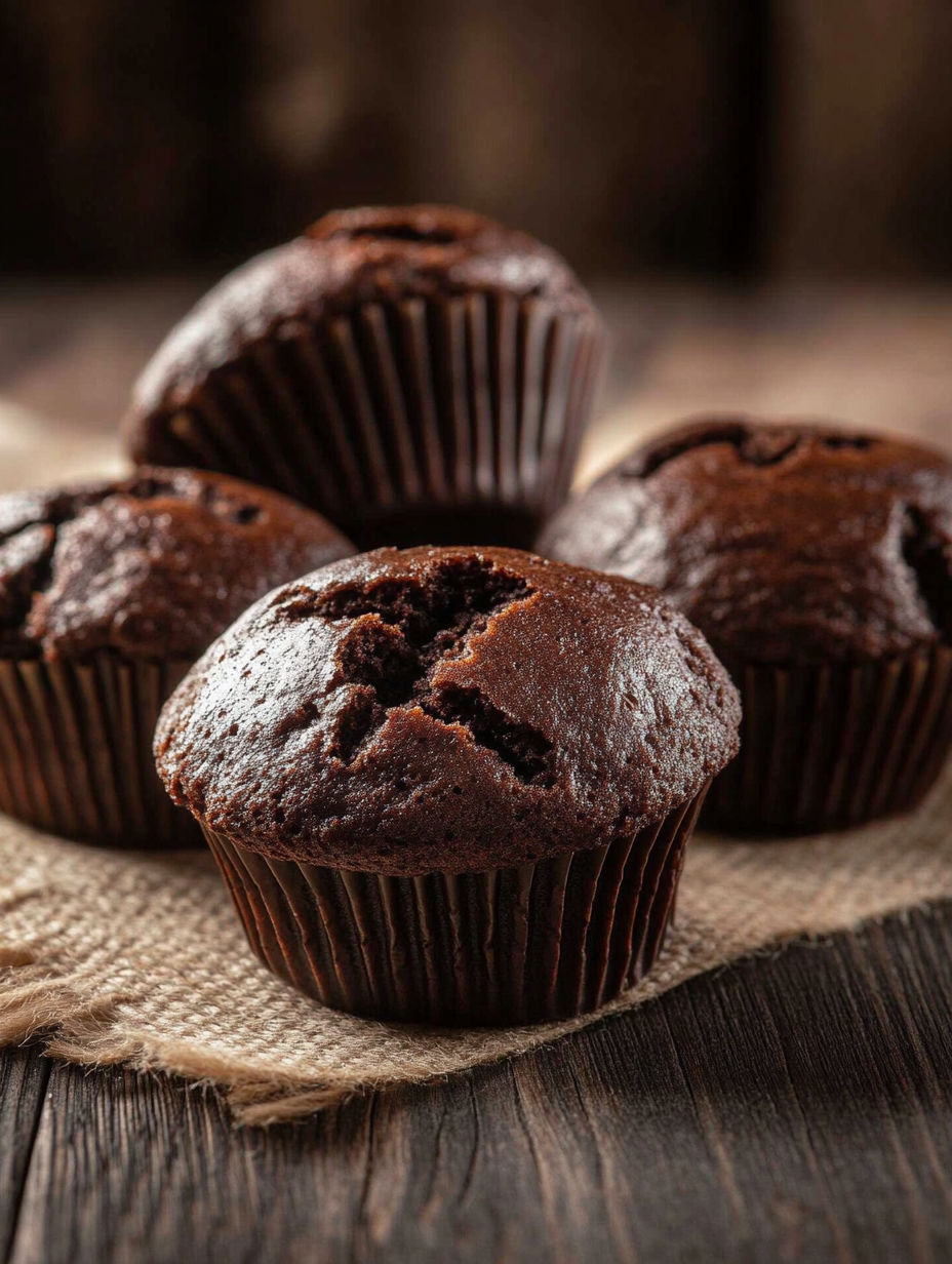 Chocolate muffins on a table.