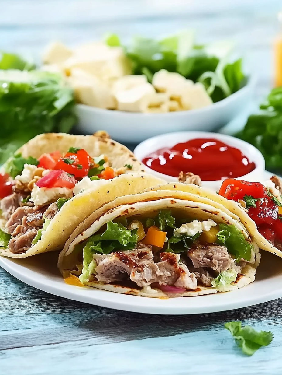 A plate of food with a bowl of salsa and a bowl of cheese.
