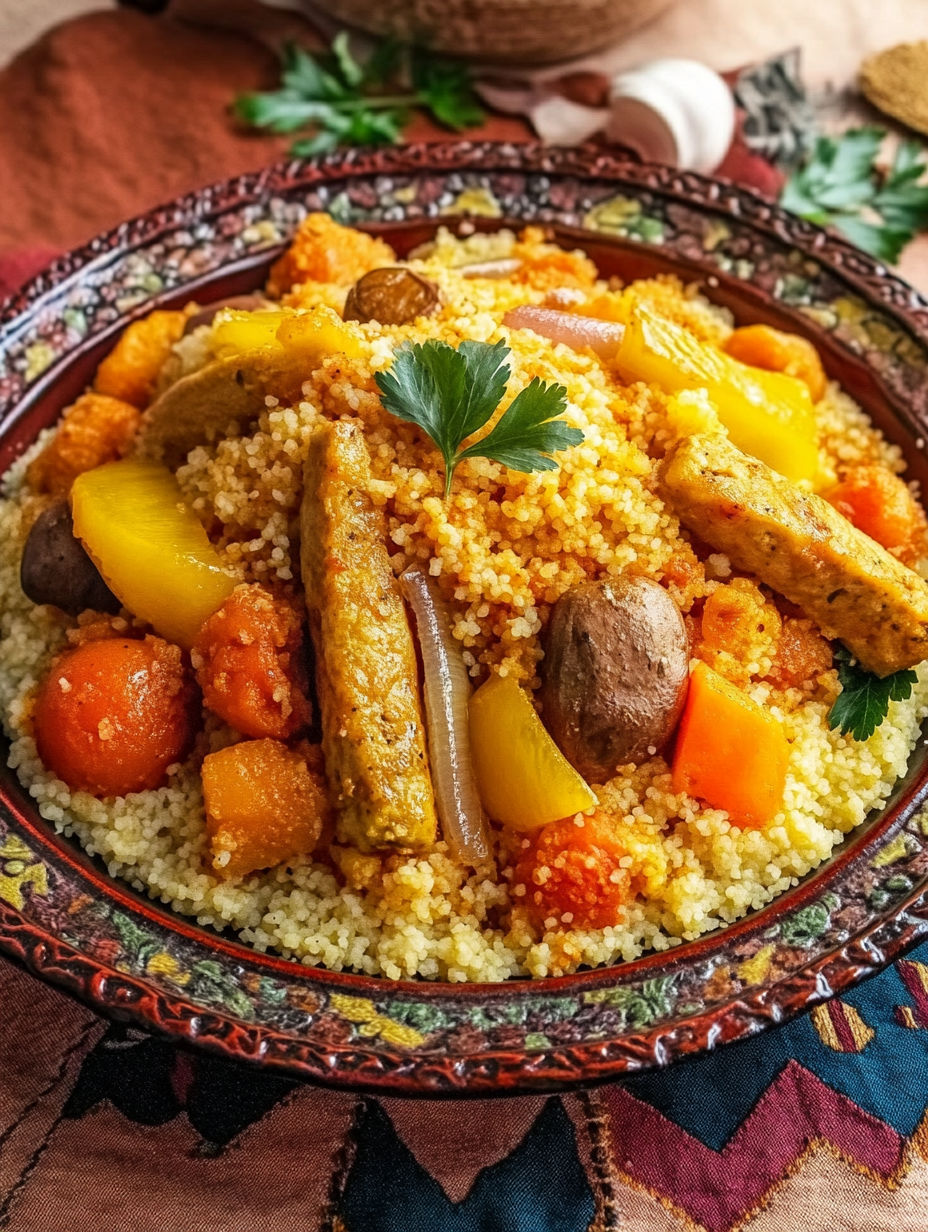 A bowl of rice with various vegetables and meat.
