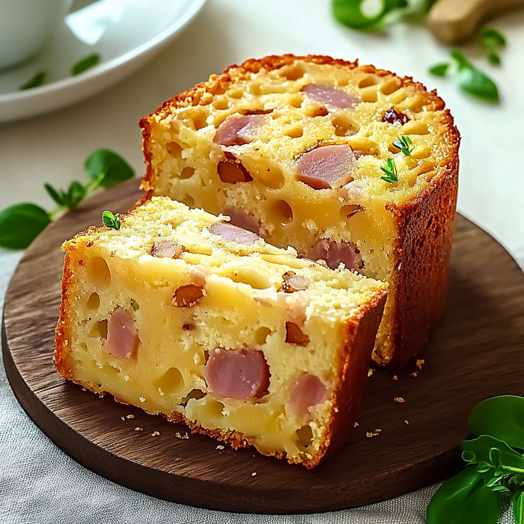 A slice of cake with ham and cheese.