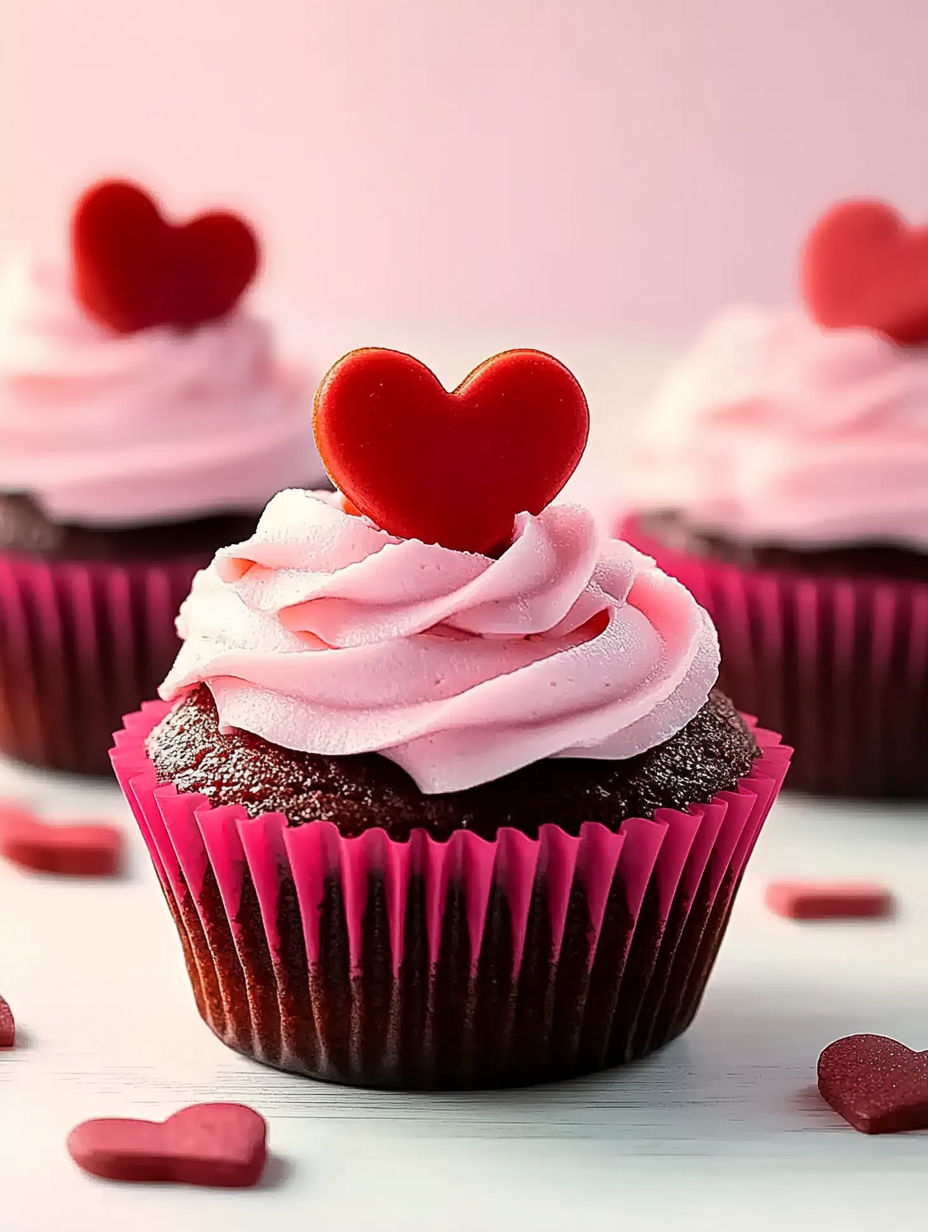 A cupcake with a heart on top.