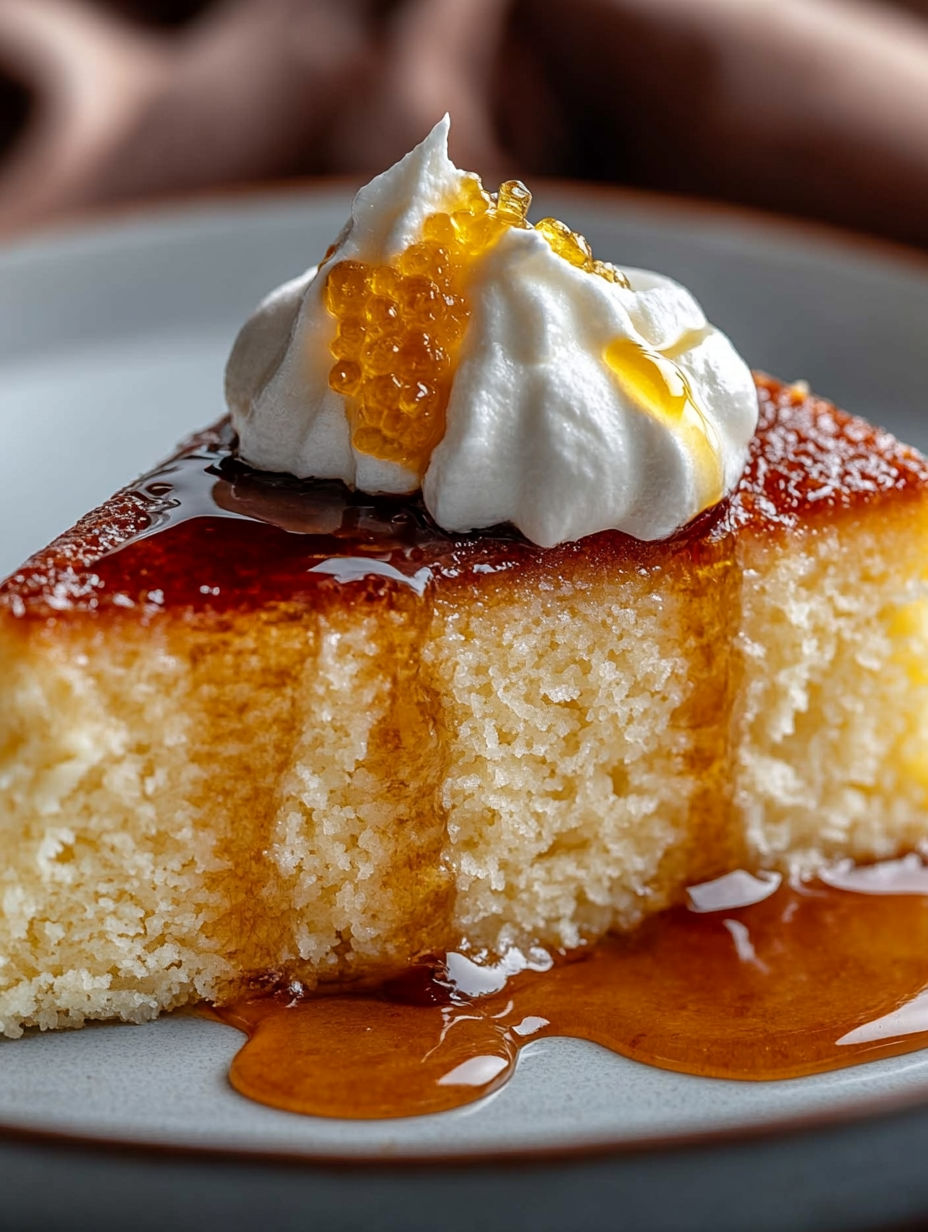 A slice of cake with whipped cream on top.