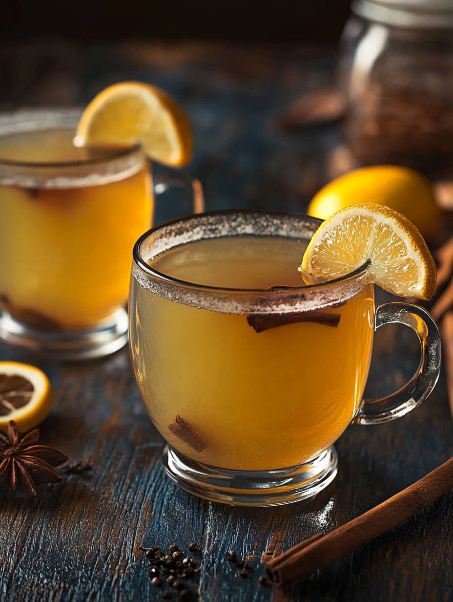 Two glasses of tea with lemon slices.