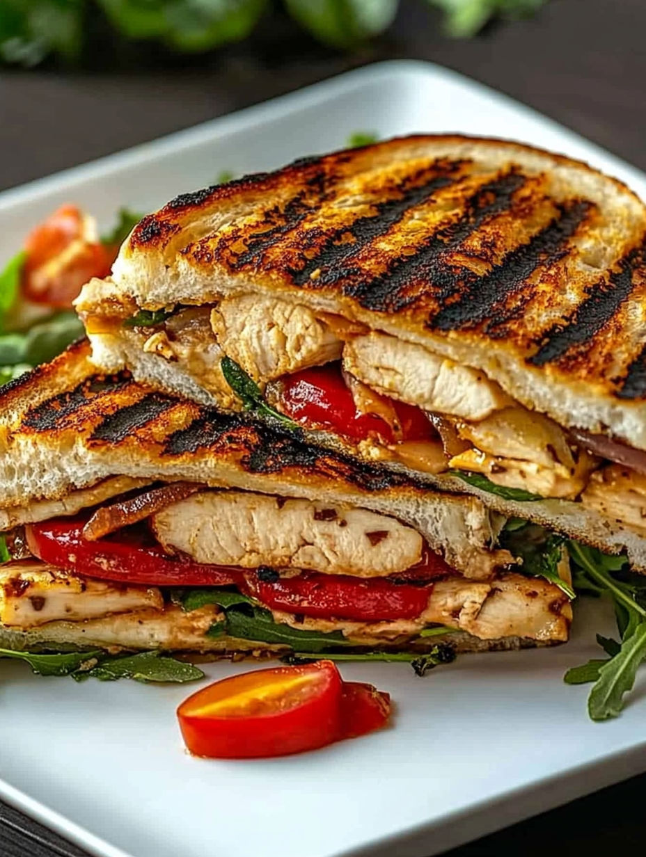 A sandwich with chicken, tomatoes, lettuce, and cheese.